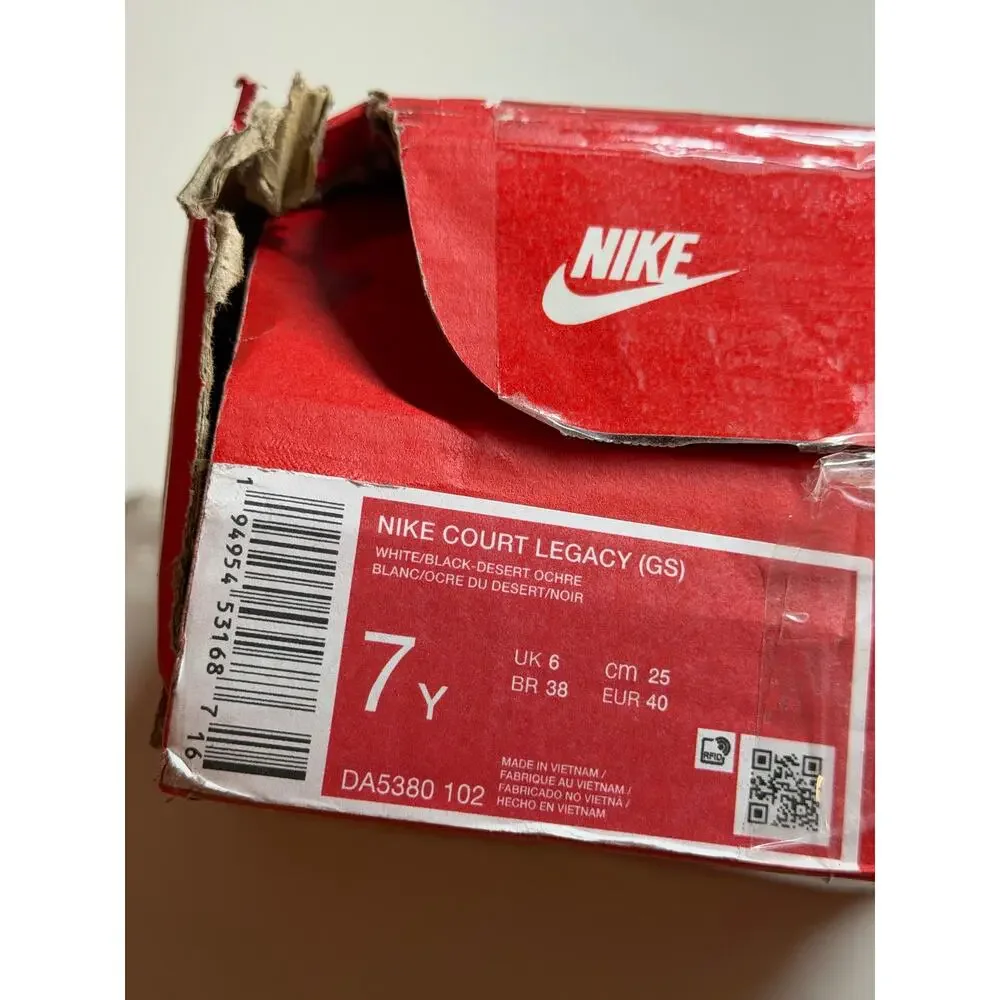 NEW! 7Y Nike Court Legacy GS White Little & Big Kid Unisex Sneakers